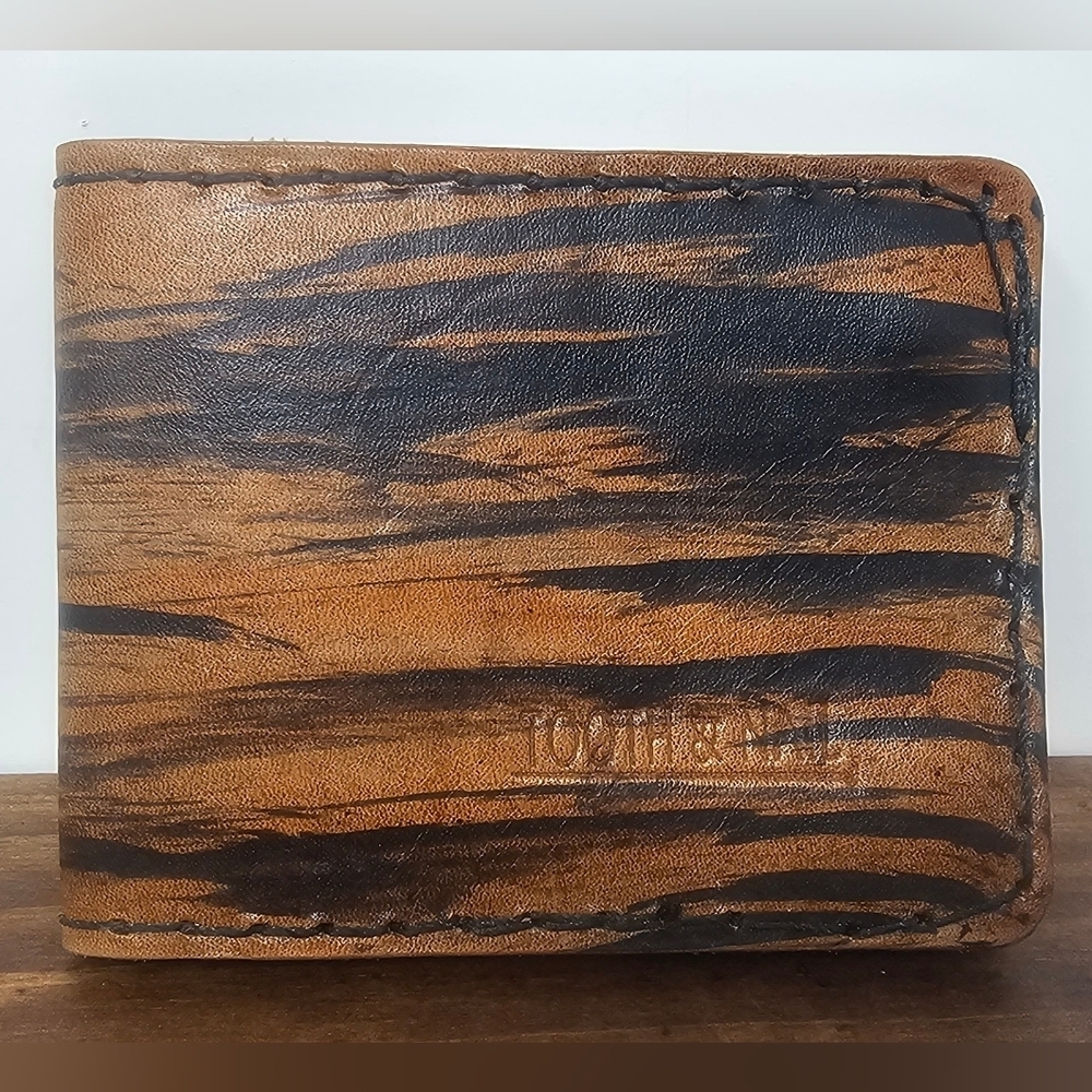 Tooth & Nail Men's Handmade Leather Bifold Wallet Black/Brown Made In USA NEW